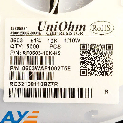 603WAF1002T5E SMD Thick Film Resistor 0603/10KΩ 100mW 75V